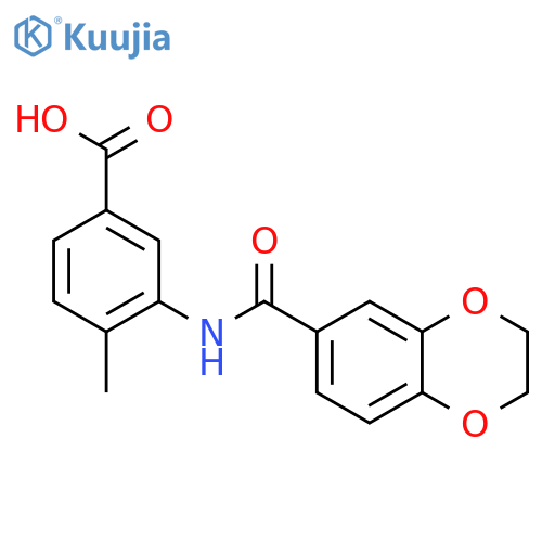 3-(2,3-dihydro-1,4-benzodioxine-6-amido)-4-methylbenzoic acid structure