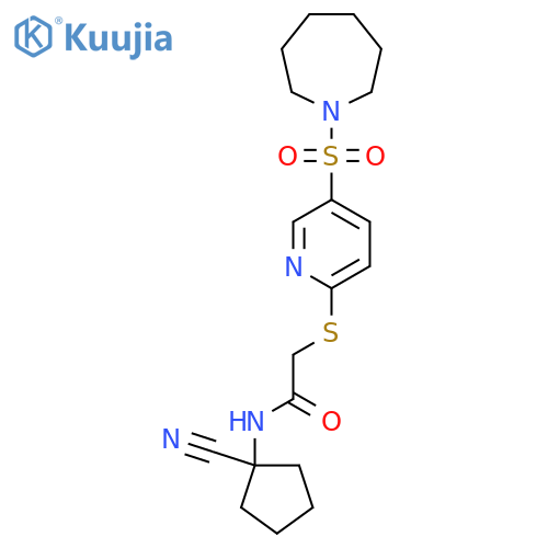 2-{[5-(azepane-1-sulfonyl)pyridin-2-yl]sulfanyl}-N-(1-cyanocyclopentyl)acetamide structure