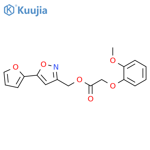 5-(furan-2-yl)-1,2-oxazol-3-ylmethyl 2-(2-methoxyphenoxy)acetate structure
