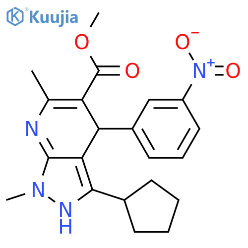 1H-Pyrazolo[3,4-b]pyridine-5-carboxylicacid, 3-cyclopentyl-4,7-dihydro-1,6-dimethyl-4-(3-nitrophenyl)-, methyl ester structure