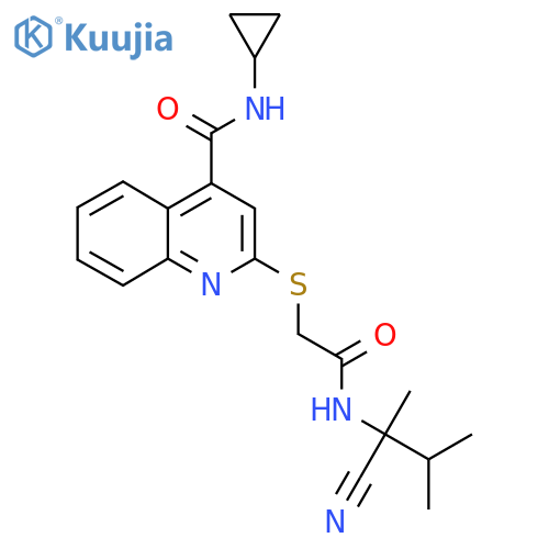 2-({[(1-cyano-1,2-dimethylpropyl)carbamoyl]methyl}sulfanyl)-N-cyclopropylquinoline-4-carboxamide structure