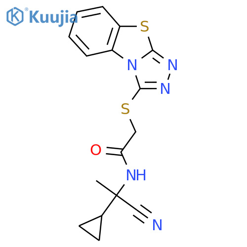 N-(1-cyano-1-cyclopropylethyl)-2-{7-thia-2,4,5-triazatricyclo[6.4.0.0,2,6]dodeca-1(8),3,5,9,11-pentaen-3-ylsulfanyl}acetamide structure