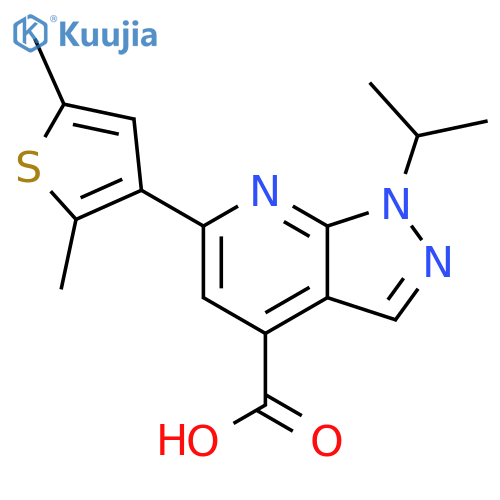 6-(2,5-dimethylthiophen-3-yl)-1-(propan-2-yl)-1H-pyrazolo3,4-bpyridine-4-carboxylic acid structure