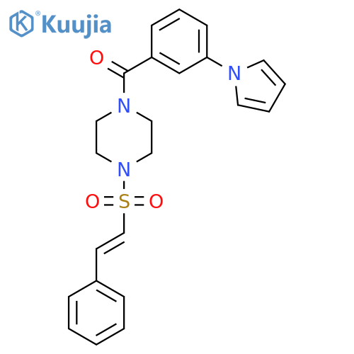 [4-[(E)-2-phenylethenyl]sulfonylpiperazin-1-yl]-(3-pyrrol-1-ylphenyl)methanone structure