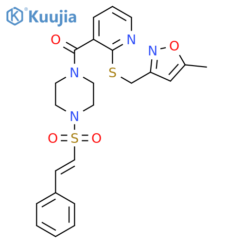 1-(2-{[(5-Methyl-1,2-oxazol-3-yl)methyl]sulfanyl}pyridine-3-carbonyl)-4-(2-phenylethenesulfonyl)piperazine structure