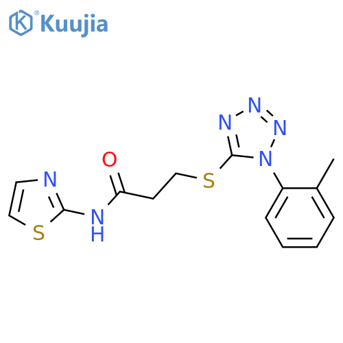 3-{1-(2-methylphenyl)-1H-1,2,3,4-tetrazol-5-ylsulfanyl}-N-(1,3-thiazol-2-yl)propanamide structure
