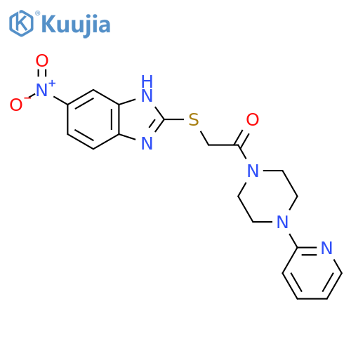 2-(6-nitro-1H-1,3-benzodiazol-2-yl)sulfanyl-1-4-(pyridin-2-yl)piperazin-1-ylethan-1-one structure