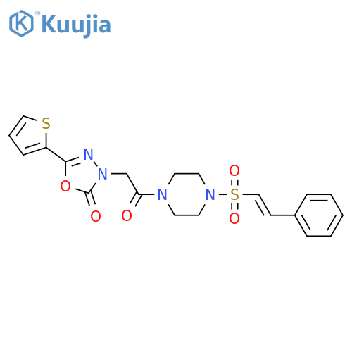 3-{2-Oxo-2-[4-(2-phenylethenesulfonyl)piperazin-1-yl]ethyl}-5-(thiophen-2-yl)-2,3-dihydro-1,3,4-oxadiazol-2-one structure