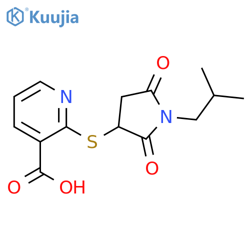 2-{1-(2-methylpropyl)-2,5-dioxopyrrolidin-3-ylsulfanyl}pyridine-3-carboxylic acid structure