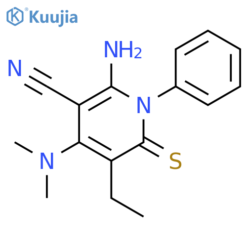 3-PYRIDINECARBONITRILE, 2-AMINO-4-(DIMETHYLAMINO)-5-ETHYL-1,6-DIHYDRO-1-PHENYL-6-THIOXO- structure