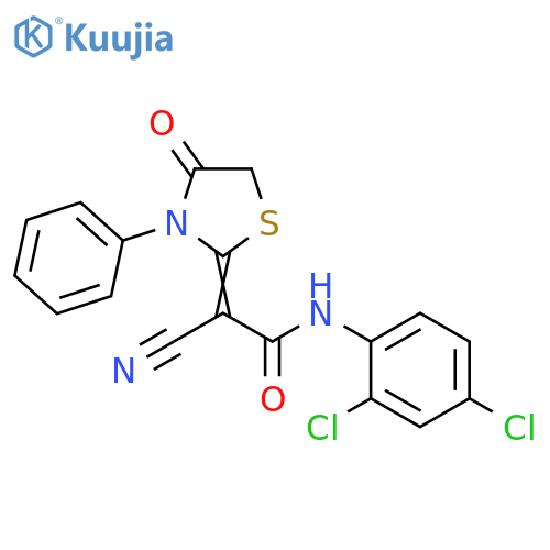 2-cyano-N-(2,4-dichlorophenyl)-2-(4-oxo-3-phenyl-1,3-thiazolidin-2-ylidene)acetamide structure