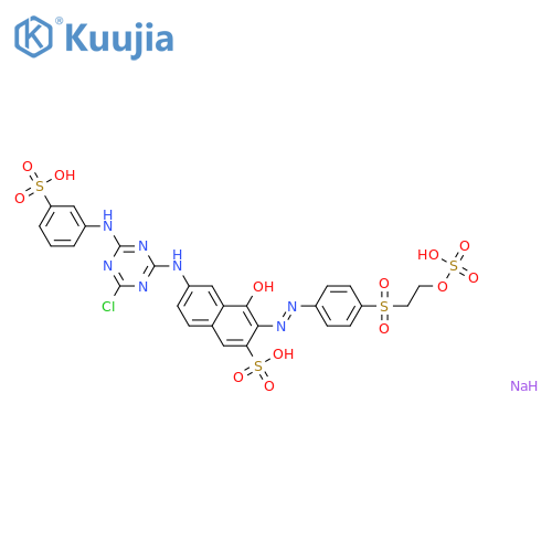2-Naphthalenesulfonic acid,6-[[4-chloro-6-[(3-sulfophenyl)amino]-1,3,5-triazin-2-yl]amino]-4-hydroxy-3-[[4-[[2-(sulfooxy)ethyl]sulfonyl]phenyl]azo]-, trisodium salt structure