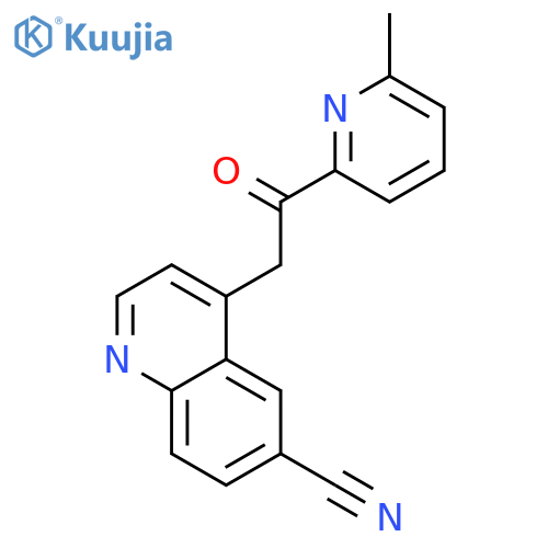 4-[2-(6-methylpyridin-2-yl)-2-oxoethyl]quinoline-6-carbonitrile structure