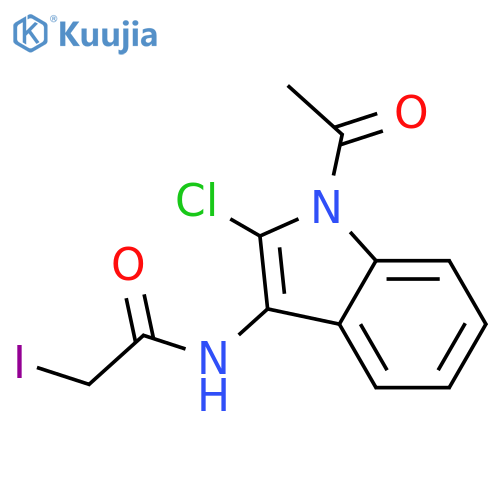 N-(1-acetyl-2-chloro-1H-indol-3-yl)-2-iodoacetamide structure