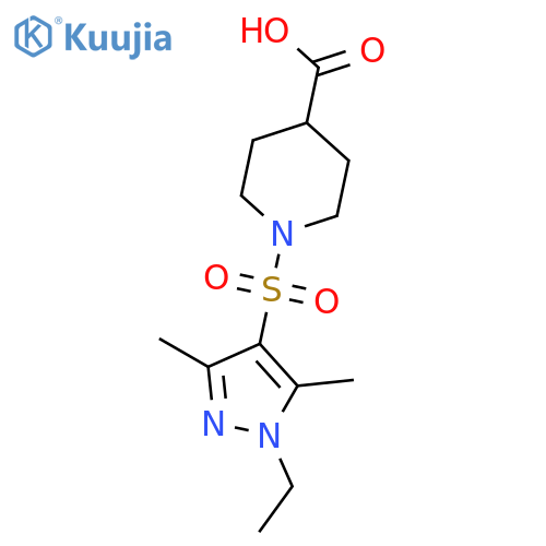 1-(1-Ethyl-3,5-dimethyl-1H-pyrazol-4-yl)sulfonylpiperidine-4-carboxylic acid structure