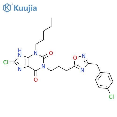 1H-Purine-2,6-dione,8-chloro-1-[3-[3-[(4-chlorophenyl)methyl]-1,2,4-oxadiazol-5-yl]propyl]-3,9-dihydro-3-pentyl- structure