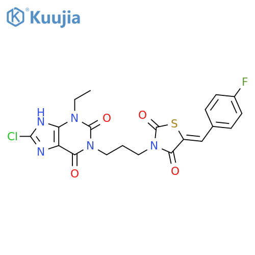 1H-Purine-2,6-dione,8-chloro-3-ethyl-1-[3-[5-[(5Z)-(4-fluorophenyl)methylene]-2,4-dioxo-3-thiazolidinyl]propyl]-3,9-dihydro- structure