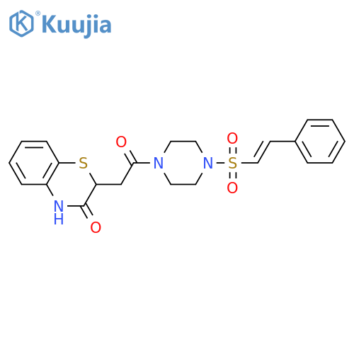 2-{2-oxo-2-[4-(2-phenylethenesulfonyl)piperazin-1-yl]ethyl}-3,4-dihydro-2H-1,4-benzothiazin-3-one structure