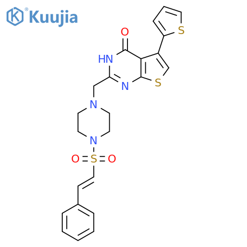 2-{[4-(2-phenylethenesulfonyl)piperazin-1-yl]methyl}-5-(thiophen-2-yl)-3H,4H-thieno[2,3-d]pyrimidin-4-one structure