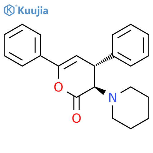 2H-Pyran-2-one, 3,4-dihydro-4,6-diphenyl-3-(1-piperidinyl)-, (3R,4R)- structure