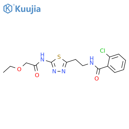 <br>2-Chloro-N-{2-[5-(2-ethoxy-acetylamino)-[1,3,4]thiadiazol-2-yl]-ethyl}-benz amide structure