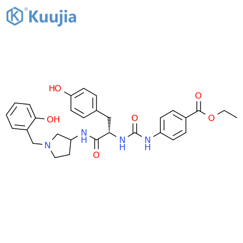 Benzoic acid,4-[[[[(1S)-1-[(4-hydroxyphenyl)methyl]-2-[[1-[(2-hydroxyphenyl)methyl]-3-pyrrolidinyl]amino]-2-oxoethyl]amino]carbonyl]amino]-, ethyl ester structure