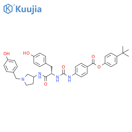 Benzoic acid,4-[[[[(1S)-1-[(4-hydroxyphenyl)methyl]-2-[[1-[(4-hydroxyphenyl)methyl]-3-pyrrolidinyl]amino]-2-oxoethyl]amino]carbonyl]amino]-,4-(1,1-dimethylethyl)phenyl ester structure