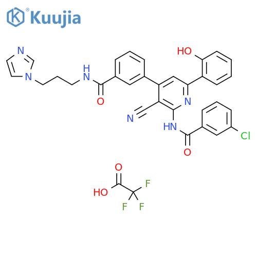 Benzamide,3-[2-[(3-chlorobenzoyl)amino]-3-cyano-6-(2-hydroxyphenyl)-4-pyridinyl]-N-[3-(1H-imidazol-1-yl)propyl]-, 2,2,2-trifluoroacetate (1:2) structure
