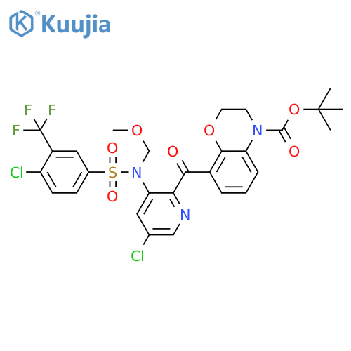 4H-1,4-Benzoxazine-4-carboxylic acid,8-[[5-chloro-3-[[[4-chloro-3-(trifluoromethyl)phenyl]sulfonyl](methoxymethyl)amino]-2-pyridinyl]carbonyl]-2,3-dihydro-, 1,1-dimethylethyl ester structure
