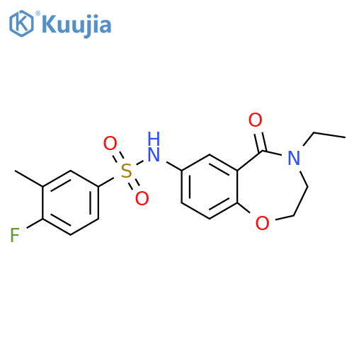 N-(4-ethyl-5-oxo-2,3,4,5-tetrahydro-1,4-benzoxazepin-7-yl)-4-fluoro-3-methylbenzene-1-sulfonamide structure