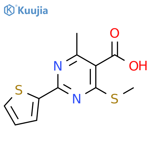 4-methyl-6-(methylsulfanyl)-2-(thiophen-2-yl)pyrimidine-5-carboxylic acid structure