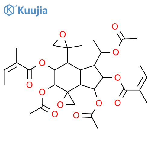 10,14:11,12-Diepoxy-2,3,4,8,9-oplopanepentol; (2β,3α,4ξ,8α,9α,10α,11ξ)-form, 3,8-Diangeloyl, 2,4,9-tri-Ac structure