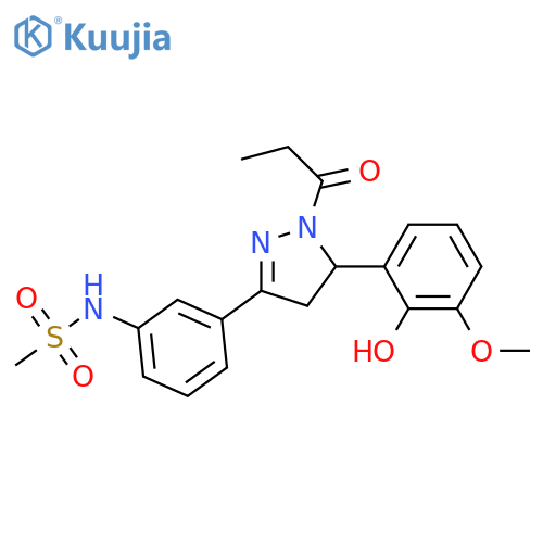 N-{3-5-(2-hydroxy-3-methoxyphenyl)-1-propanoyl-4,5-dihydro-1H-pyrazol-3-ylphenyl}methanesulfonamide structure