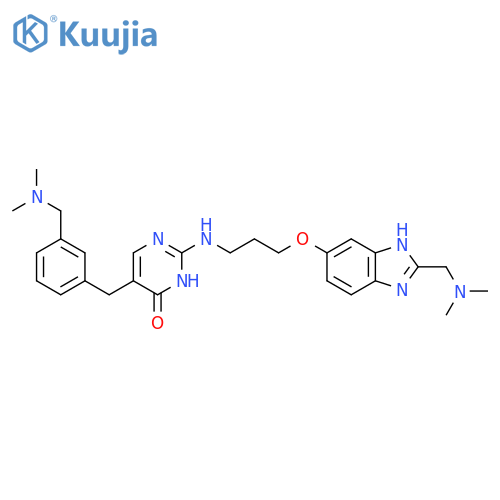 2-[3-[[2-[(Dimethylamino)methyl]-3H-benzimidazol-5-yl]oxy]propylamino]-5-[[3-[(dimethylamino)methyl]phenyl]methyl]-1H-pyrimidin-6-one structure