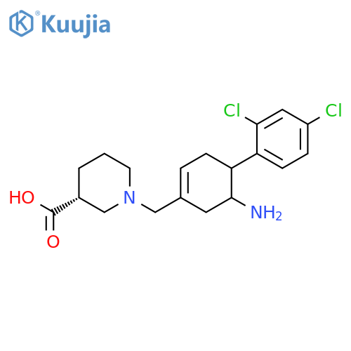 3-Piperidinecarboxylic acid,1-[[5-amino-4-(2,4-dichlorophenyl)-1-cyclohexen-1-yl]methyl]-, (3R)- structure