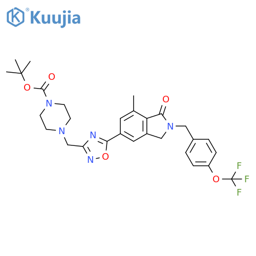 tert-butyl 4-[(5-{7-methyl-1-oxo-2-[4-(trifluoromethoxy)benzyl]-2,3-dihydro-1H-isoindol-5-yl}-1,2,4-oxadiazol-3-yl)methyl]piperazine-1-carboxylate structure