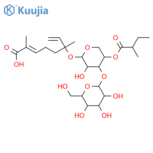 2,7-Octadienoic acid,6-[[3-O-b-D-glucopyranosyl-4-O-(2-methyl-1-oxobutyl)-a-L-arabinopyranosyl]oxy]-2,6-dimethyl-(9CI) structure