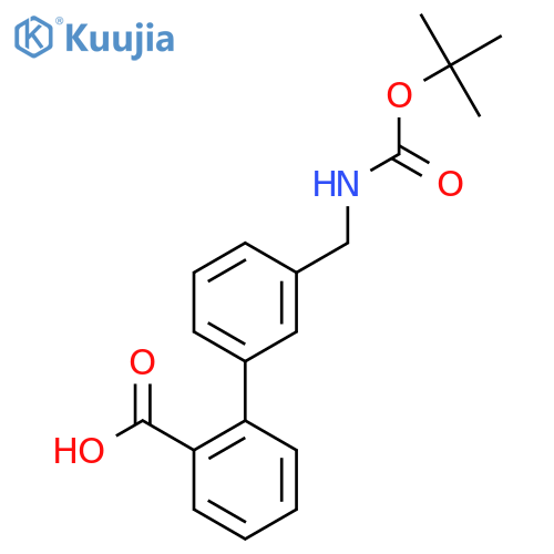 2-3-({(tert-butoxy)carbonylamino}methyl)phenylbenzoic acid structure