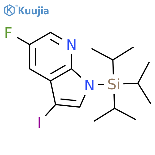 5-fluoro-3-iodo-1-[tris(propan-2-yl)silyl]-1H-pyrrolo[2,3-b]pyridine structure