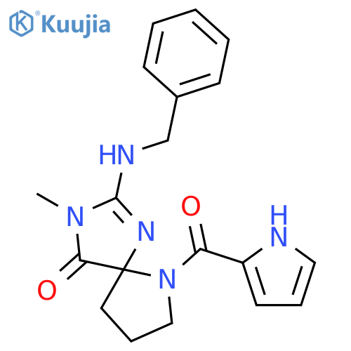 1,3,6-Triazaspiro[4.4]non-1-en-4-one,3-methyl-2-[(phenylmethyl)amino]-6-(1H-pyrrol-2-ylcarbonyl)- structure
