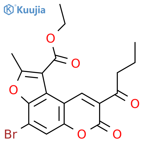 ethyl 4-bromo-8-butanoyl-2-methyl-7-oxo-7H-furo3,2-fchromene-1-carboxylate structure