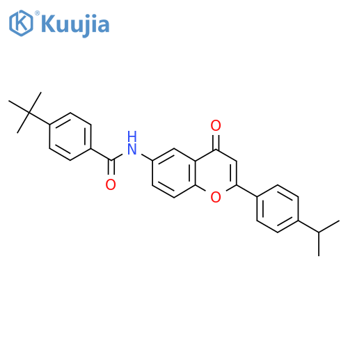 4-tert-butyl-N-{4-oxo-2-4-(propan-2-yl)phenyl-4H-chromen-6-yl}benzamide structure