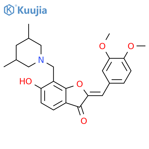 (2Z)-2-(3,4-dimethoxyphenyl)methylidene-7-(3,5-dimethylpiperidin-1-yl)methyl-6-hydroxy-2,3-dihydro-1-benzofuran-3-one structure