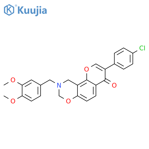 3-(4-chlorophenyl)-9-(3,4-dimethoxyphenyl)methyl-4H,8H,9H,10H-chromeno8,7-e1,3oxazin-4-one structure