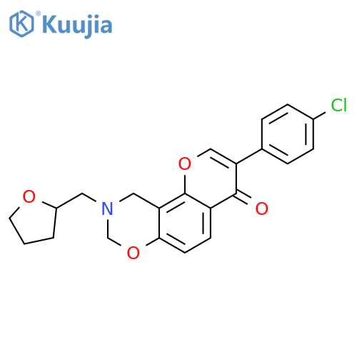 3-(4-chlorophenyl)-9-(oxolan-2-yl)methyl-4H,8H,9H,10H-chromeno8,7-e1,3oxazin-4-one structure
