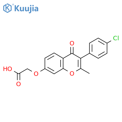 2-{3-(4-chlorophenyl)-2-methyl-4-oxo-4H-chromen-7-yloxy}acetic acid structure