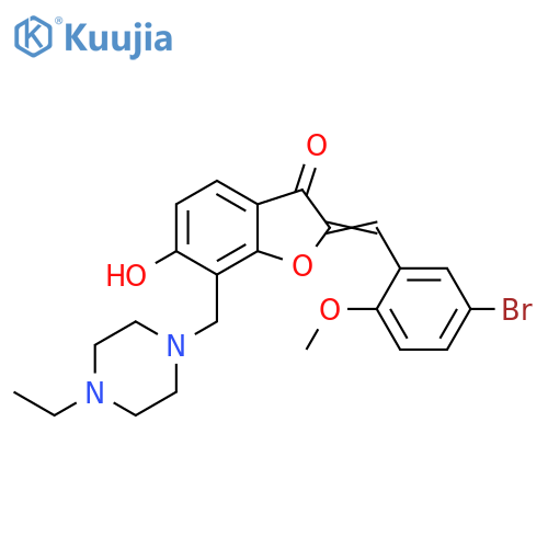(2Z)-2-(5-bromo-2-methoxyphenyl)methylidene-7-(4-ethylpiperazin-1-yl)methyl-6-hydroxy-2,3-dihydro-1-benzofuran-3-one structure