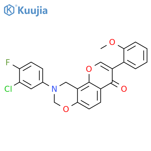 9-(3-chloro-4-fluorophenyl)-3-(2-methoxyphenyl)-4H,8H,9H,10H-chromeno8,7-e1,3oxazin-4-one structure