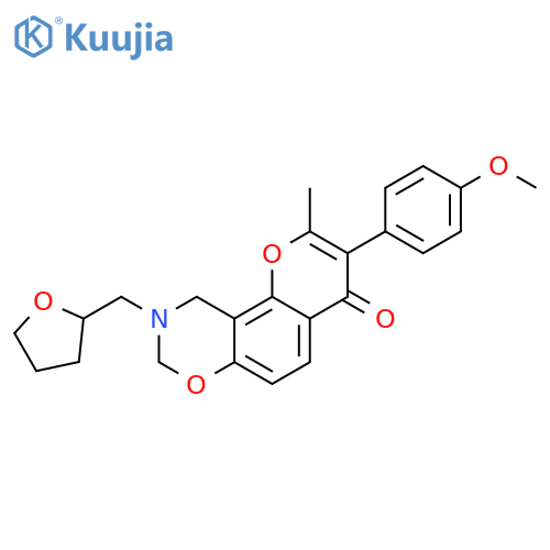3-(4-methoxyphenyl)-2-methyl-9-(oxolan-2-yl)methyl-4H,8H,9H,10H-chromeno8,7-e1,3oxazin-4-one structure