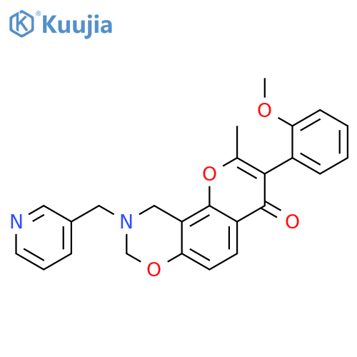 3-(2-methoxyphenyl)-2-methyl-9-(pyridin-3-yl)methyl-4H,8H,9H,10H-chromeno8,7-e1,3oxazin-4-one structure